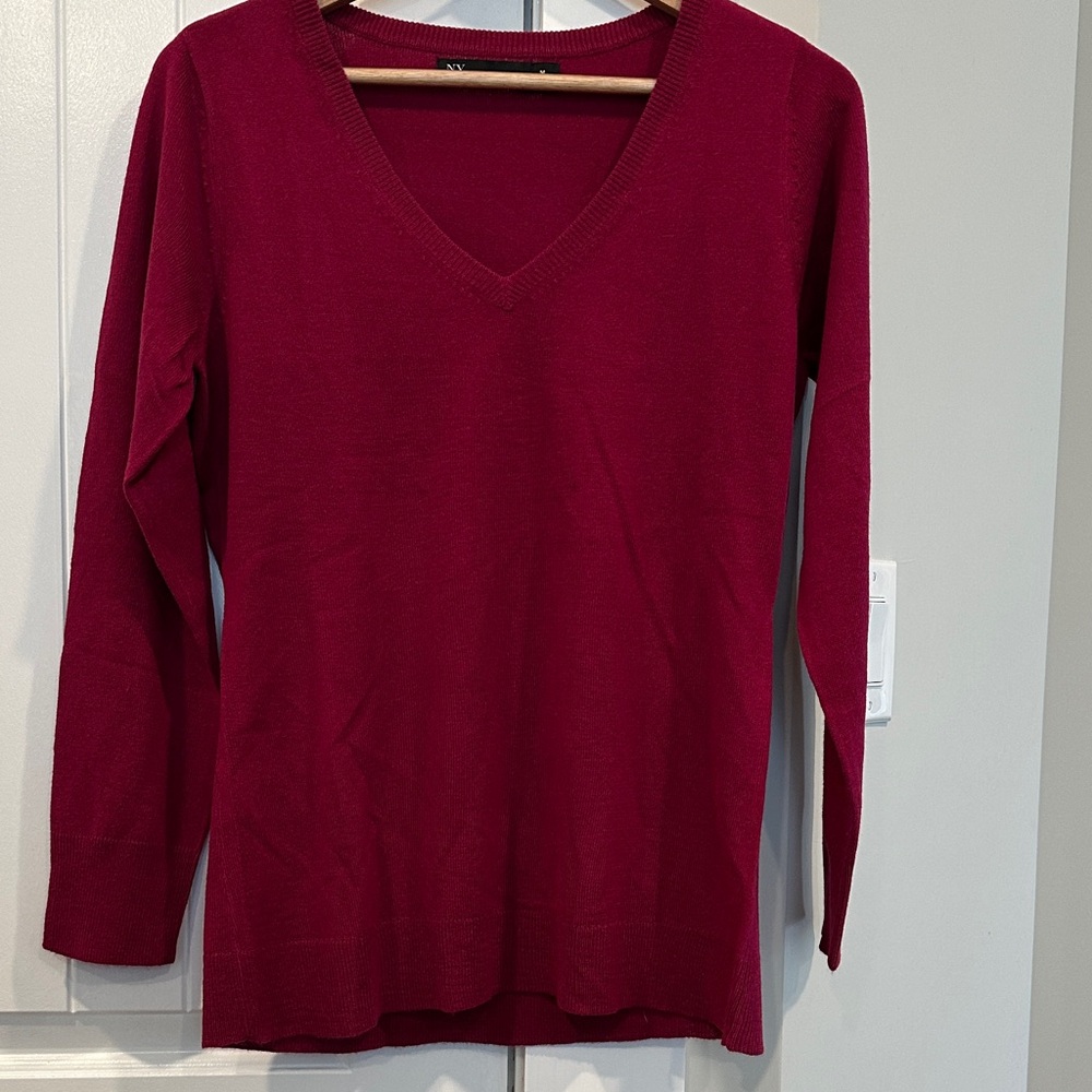 New York & Company Deep Berry V-Neck Sweater